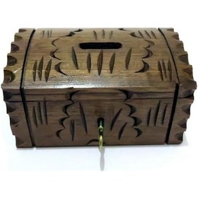 Resim Ceviz Ağacından Anahtarlı El İşçiliği Ahşap Takı Kutusu - Mücevher Kutusu - Tip Box Kumbara 