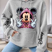 Resim Kadın Mickey & Minnie Mouse Grafik Baskılı Kapüşonlu - Lacivert Büzgülü Kapüşonlu Sweatshirt, Günlük ve Temalı Etkinlikler için Tüm Sezonluk Casual Streetwear, İlkbahar Modası, Trend Tasarım, Rahat Kesim, Moda Tutkunları, sweatshirt kadın, kadın kazak, kışlık kadın giyim, swet kadın, kadın giyim, kadın kışlık giysiler 