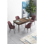 Resim Canisa Concept Han Serisi 70 x 114 cm Açılabilir Mdf Mutfak Masa Takımı Barok Ahşap Desen Masa ve 4 Sandalye 