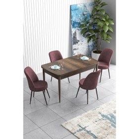 Resim Canisa Concept Han Serisi 70 x 114 cm Açılabilir Mdf Mutfak Masa Takımı Barok Ahşap Desen Masa ve 4 Sandalye 