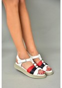 Resim Fox Shoesp540026703 Lacivert/beyaz/kırmızı Hakiki Deri Kadın Sandalet Beyaz - Kırmızı - Lacivert 