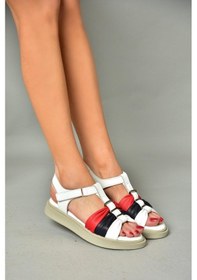 Resim Fox Shoesp540026703 Lacivert/beyaz/kırmızı Hakiki Deri Kadın Sandalet Beyaz - Kırmızı - Lacivert 