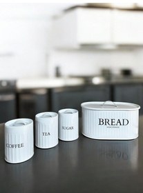 Resim 4 Lü Ekmeklik Set Metal Kapak Çay Kahve Şeker Tezgah Üstü Dolap İçi Set Saklama Kabı Byz-byz Beyaz 