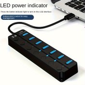 Resim 7'li 1 Arada USB 3.0 Hub - Ayrı Açma/Kapama Düğmeleri ve LED Güç Göstergeli - Yüksek Hızlı USB-C/USB-A Cihazları Destekler, 24,99 cm Kablo Uzatmalı Kompakt Tasarım, MacBook, Mac Pro/Mini, PC, Laptop ile Uyumlu - Aşırı Yük Korumalı USB 3.0 Veri Hub'ı ve USB-C Kablosu Dahil, 7 Portlu USB 3.0 Splitter, Cihaz Durumu İzleme için LED Göstergeli, Güçlü USB Hub 