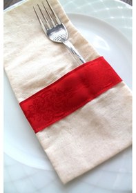 Resim 6 Adet Soft Kırmızı Şeritli Keten Kaşıklık Servis Sunum Kırmızı 