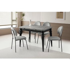 Resim Ahşap Salon Yemek Masa Sandalye Takımı 4 Suna Sandalyeli Yandan Açılır Büyüyen Gümüş Gri 70x110cm Gri-siyah 