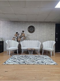 Resim ZAFİR Beyaz Boyalı Tel Ayak Papatya Çay Seti Koltuk Takımı , Balkon, Salon, Ofis, Cafe Koltuk Takımı 