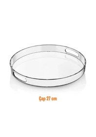 Resim Yuvarlak Dekoratif Sunumluk Pleksi Tepsi, Şeffaf Ikramlık, Servis Düzenleyici Organizer Tepsi, 2 Adet, Çap 27 Cm 
