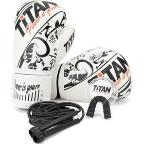 Resim Beyaz Desenli Boks Eldiveni+dişlik+atlama İpi Seti Çok Renkli 