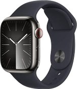 Resim Apple Watch Series 9 GPS + Cellular 41 mm Grafit Rengi Paslanmaz Çelik Kasa Akıllı Saat ve Gece Yarısı Spor Kordon - S/M. Fitness Takibi, Kanda Oksijen ve EKG Uygulamaları, Hep Açık Retina Ekran 