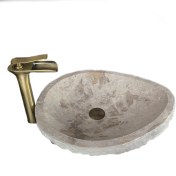 Resim Mermer Yapı Market Traverten Oval Tasarım Damla Lavabo 