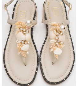 Resim Luvishoes Luvi Shoes Joe Bej Deniz Kabuklu Hakiki Deri Parmak Arası Kadın Sandalet Bej 
