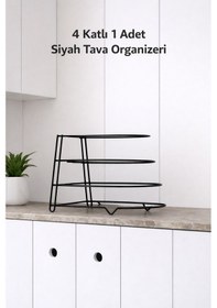 Resim Karteya 4 Katlı Bölmeli Metal Organizer Tava Rafı Siyah Mutfak Düzenleyici Siyah 