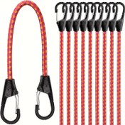 Resim HORUSDY 10 Parça Bungee Kordon Seti, Yaylı Kilit Klipsli 18 İnç Ağır Hizmet Kabloları, 55,34 KG'nin Altında Çekme Dayanımına Sahip Dayanıklı Malzeme, Güvenilir Bağlantı için Güvenli Kancalar 