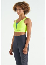 Resim Tommy Life Neon Sarı Yazı Baskılı Renk Bloklu Dar Kalıp Dalgıç Kumaş Kadın Büstiyer - 97271 Neon Sarı 