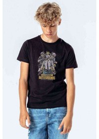 Resim Pubg Battle Royale Karakter Baskılı Unisex Çocuk Siyah T-Shirt 