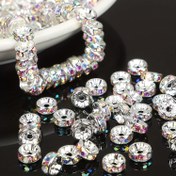 Resim 100 adet 8mm Yuvarlak Boşluk Boncukları Rhinestones ile - Çok Renkli Sentetik Cam Gevşek Boncuklar DIY Bileklikler, Kolyeler, Kolyeler ve Takı Yapımı için, Takı Yapımı Malzemeleri 