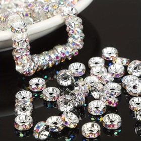 Resim 100 adet 8mm Yuvarlak Boşluk Boncukları Rhinestones ile - Çok Renkli Sentetik Cam Gevşek Boncuklar DIY Bileklikler, Kolyeler, Kolyeler ve Takı Yapımı için, Takı Yapımı Malzemeleri 