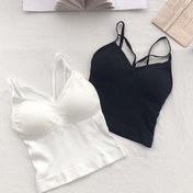 Resim Kadınlar için 2 adet Dikişsiz Seksi Kolsuz Üst - Kablosuz, Nefes Alabilen, Çıkartılabilir Pedler ile Push-Up Tasarım, Düz Renk (Beyaz ve Siyah), Rahat Sırtı Açık Stil, Günlük Kıyafetler için Her Gün Kolsuz Üstler | Sırtı Açık Kolsuz Üstler | Zarif Tasarım 