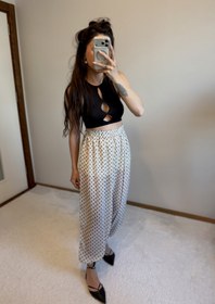 Resim MoyStore Krem Siyah Puantiyeli Beli Lastikli Şalvar Şık Pantolon 