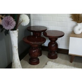 Resim Wood Wooden 3 Lü Set Karpuz Model Mantar Yan Sehpa Modern Koyu Ceviz Renk Fiskos Maun 