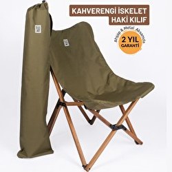 Resim Bag The Joy Ahşap Katlanır Kahverengi İskelet Haki Kamp ve Bahçe Sandalyesi 