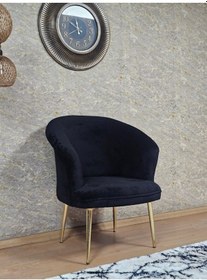 Resim Zafir Tekli Teddy Gold Kaplama Sivriltme Ayak Çay Seti Koltuk Tekli Berjer , Balkon, Salon, Ofis Siyah 