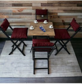 Resim Modern Style Home Minderli Balkon Bahçe Mutfak Bistro Set Katlanır 4+1 Masa-sandalye Bordo 