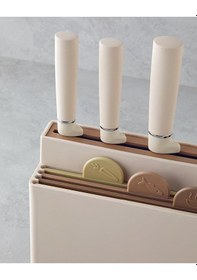 Resim Cut Master Plastik, Paslanmaz Çelik 10 Parça Kesme Tahtası Bıçak Seti 32x10x23 Cm Krem 4.08.2025 Bej 