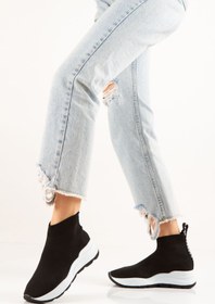 Resim Pruva moda Siyah Bağcıksız Streç Bez Çorap Ayakkabı Sneaker Kadın Ve Erkek - Geniş Kalıp 