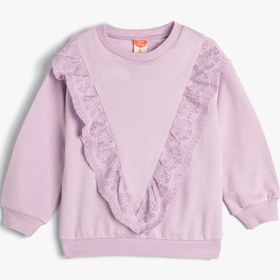 Resim Kız Bebek Sweatshirt Uzun Kollu Bisiklet Yaka Fırfır Detaylı Pamuklu Şardonlu 