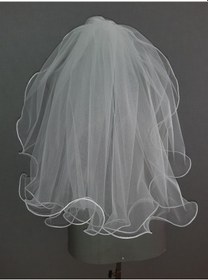 Resim Suzanna Moda 50 Cm Boy 3 Mt Eni Tek Kat Uçları Şerit Bukleli Dalgalı Taraklı Hayal Tül Gelin Duvağı Beyaz 