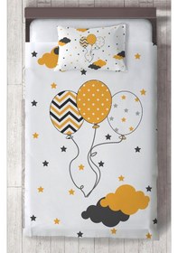 Resim Mekta Home Bebek Ve Çocuk Odası Üç Balonlu Yıldız Desenli Yatak Örtüsü Renkli 