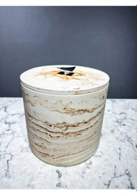 Resim Betonmall Beton Banyo Çöp Kovası Mermer Desen 4 Litre Bej 