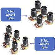 Resim Hassas WH148 Potansiyometre Kiti - 5 Set, 300° Döndürme, Ayarlanabilir Direnç (1K-1m), Elektronik & Ses Kontrolü için Siyah Alüminyum Alaşımlı Düğme Kapakları ile 