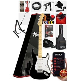 Resim Midex RPH-40WB-ST Siyah Beyaz Elektro Gitar Seti HSH Manyetik Gül Klavye Üst Kalite 