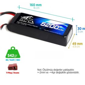 Resim Leopard Power 5200 Mah 14.8v 4s 40c Lityum Polimer Lipo Batarya Pil T Plug 