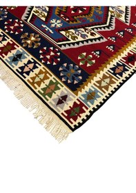 Resim El Dokuma Sıfır Yahyalı Kilim 100x165 Kırmızı Mavi %100 Yün Kök Boya Mavi 