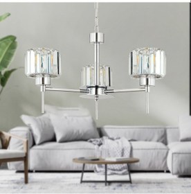 Resim Sadem 3 Lü Krom Kaplama Kristalli Taşlı Modern Tasarım Salon-Yatak Odası-Oturma Odası Kristal Avize 