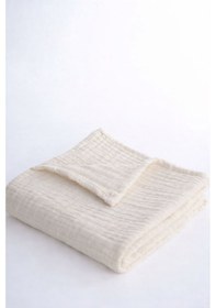 Resim 4 Katlı Çok Amaçlı Müslin Örtü & Battaniye %100 Pamuk, Oeko-teks Sertifikalı 80x80 Cm Ekru 