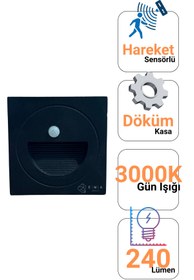 Resim Ema Dükkan Sensörlü Koridor Merdiven Aydınlatma 3W 3000K Döküm Kasa IP44 240 Lümen 220V 