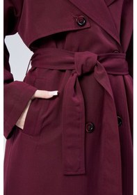 Resim Kadın Oversize Astarlı Uzun Trençkot Bordo 