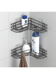 Resim Teknotel Yapışkanlı Kancalı 2 Adet Banyo Köşe Rafı Siyah St276 Çok Renkli 