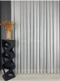 Resim Tül Perde Hafif Pırıltı Homay Desen Etek Kurşun Sarımlı Ekru 