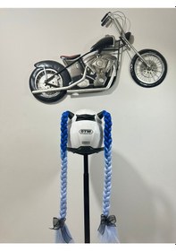 Resim Motor & Motosiklet Mavi Ombreli Çift Örgü Saç Kask Dış Aksesuar Diğer 