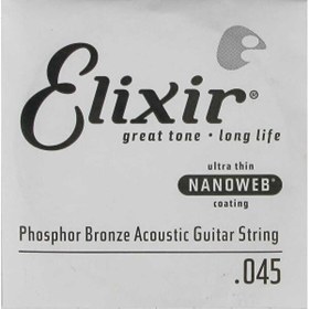 Resim Elixir 14145 Nanoweb Phosphor Bronze Tek Akustik Gitar Teli (45) 