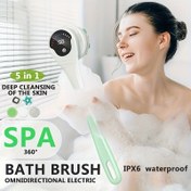 Resim 5'li Uzun Saplı Silikon Banyo Fırçası, Peeling Fırçası, Duş Gereçleri, Sırt Fırçası, Çeşitli Duş Fırça Başlıkları ile Tam Vücut Alanları için Uygun, Derin Temizleme Hafif Bej Renkli, Yüksek Güçlü Motor, IPX6 Su Geçirmez Tasarım, USB Şarj Edilebilir, Tekrar Kullanım İçin Uygun 