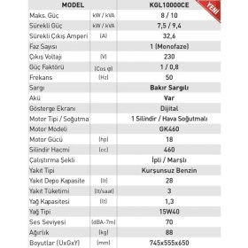 Resim Kama KGL10000CE Benzinli Monofoze Jeneratör Kama 