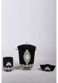 Resim Lisa Siyah 6 Parça Çeyizlik Dantelli 3'lü Banyo Paspası & 3'lü Ki Siyah 