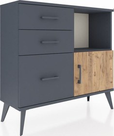 Resim Arges Şifonyer Tek Raflı 3 Çekmeceli Tek Kapaklı 88x30x80 Antrasit-çam/antrasit Çam/antrasit 